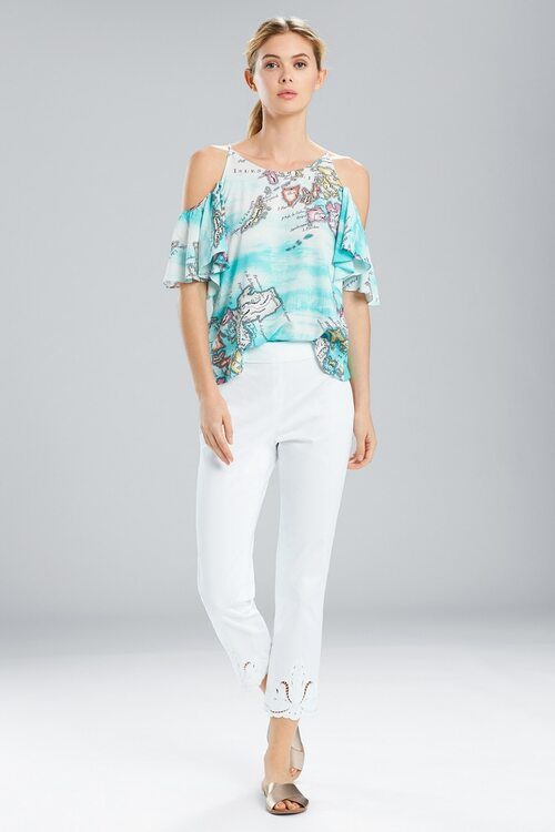 Jeepney and Map Cold Shoulder Camisole-Turquoise - turquoise