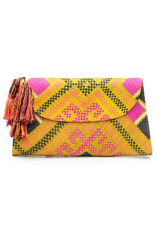 Woven Diamond Print Clutch - multi