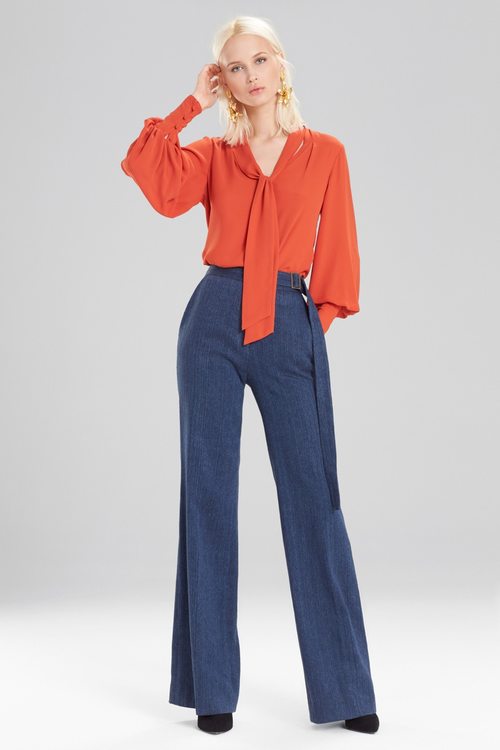 Solid Silky Soft Tie Neck Blouse - sedona