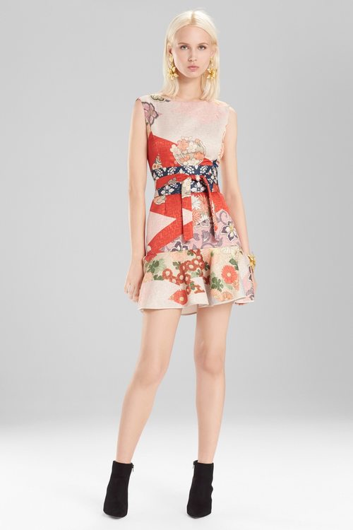 Kimono Patchwork Ruffle Hem Dress - multi