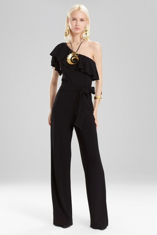 Knit Crepe One Shoulder Ruffle Jumpsuit