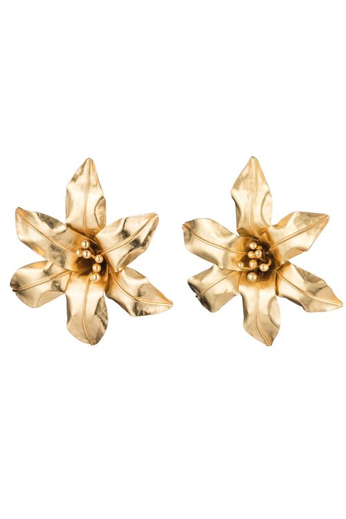 Brass Floral Clip Earrings