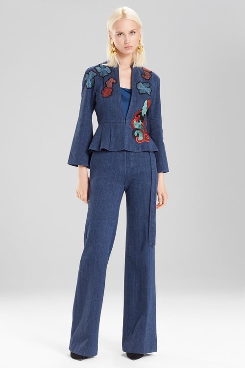 Casual Twill Peplum Jacket With Embroidery