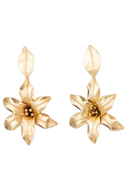 Brass Floral Drop Clip Earrings