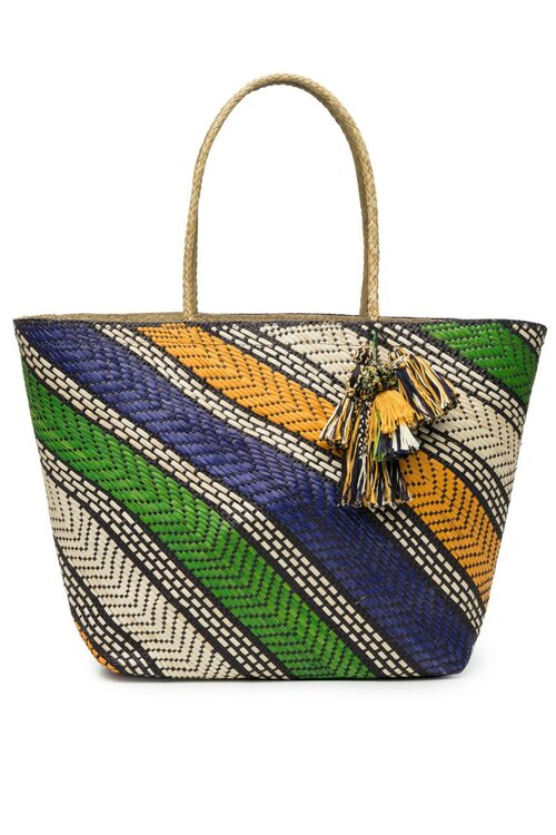 Woven Handbag With Tassels - multi