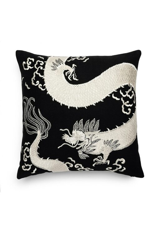 Mayon Dragon Embroidery Pillow - Black/Cream