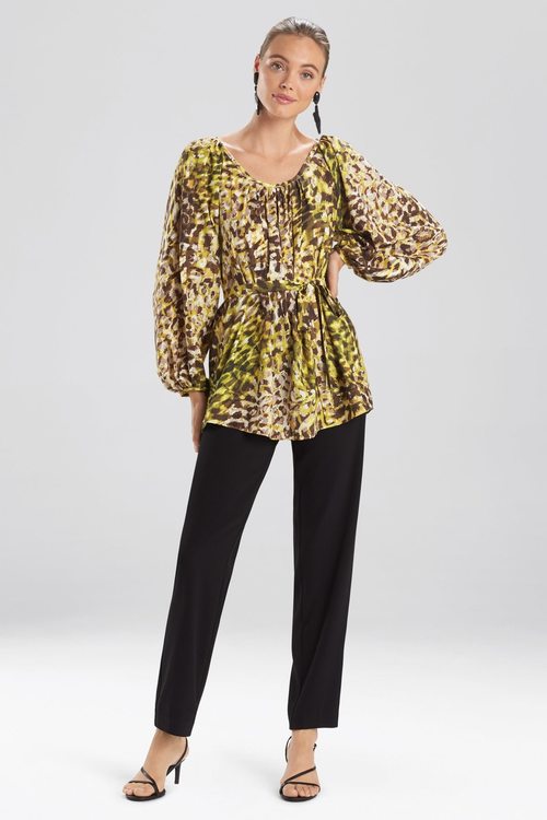 Ombre Animale - Silky Soft Peasant Blouse - green