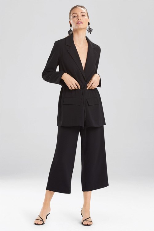 Solid Crepe Belted Blazer - Black