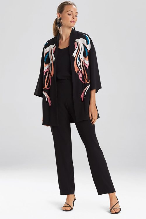 Solid Crepe Embroidered Kimono - Black