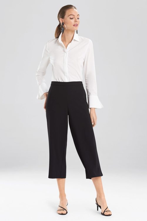 Solid Crepe Wide Leg Crop Pants - Black