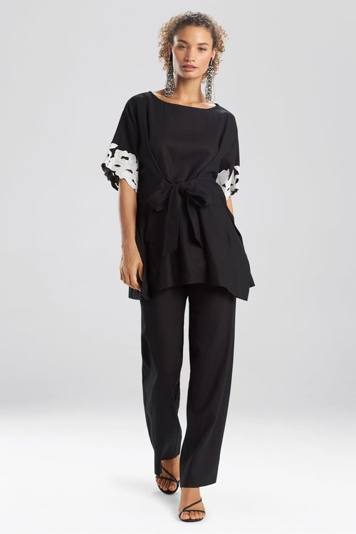 Solid Linen Caftan Top - Black