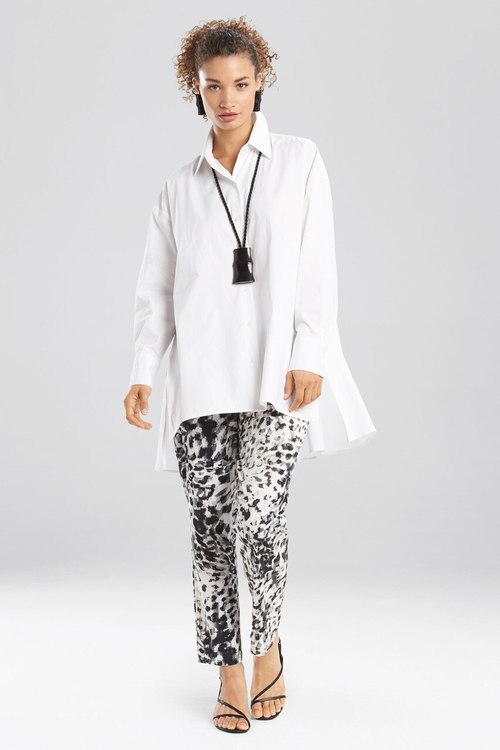 Cotton Poplin Long Sleeve Top - White