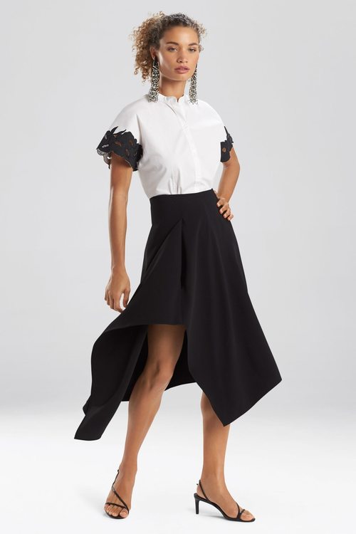 Cotton Poplin Mandarin Top With Applique - White