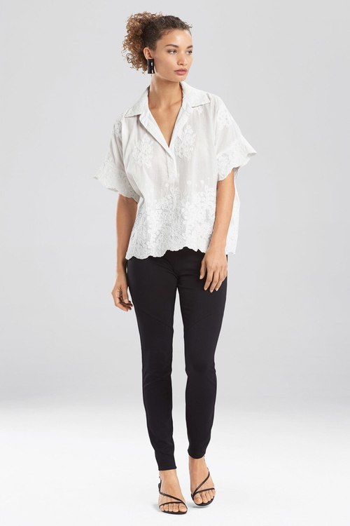 Embroidered Voile T-Shirt Top - White