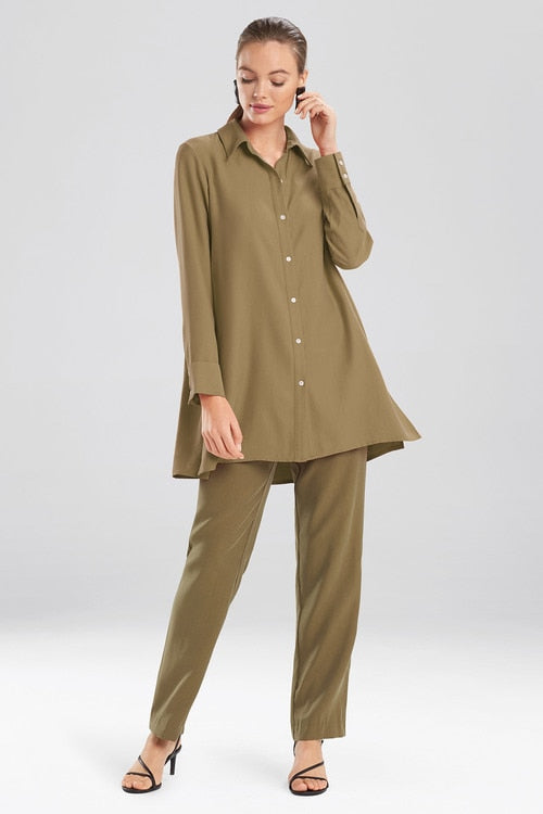 Sanded Twill Long Sleeve Tunic - olive