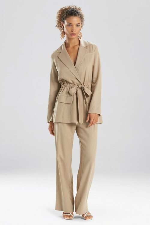 Solid Linen Belted Jacket - beige