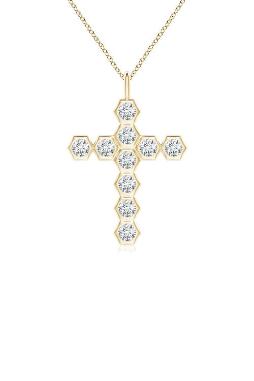 Indochine 14k Hexagon Diamond Cross Pendant Necklace