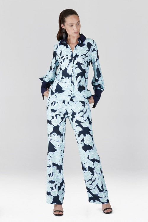 Shibori Floral - Fluid Crepe Top - shibori blue