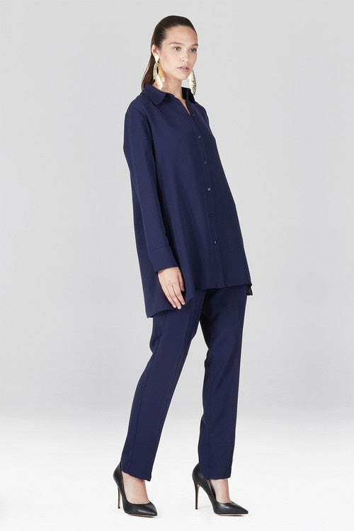 Solid Fluid Crepe Shirt Tunic - shibori blue