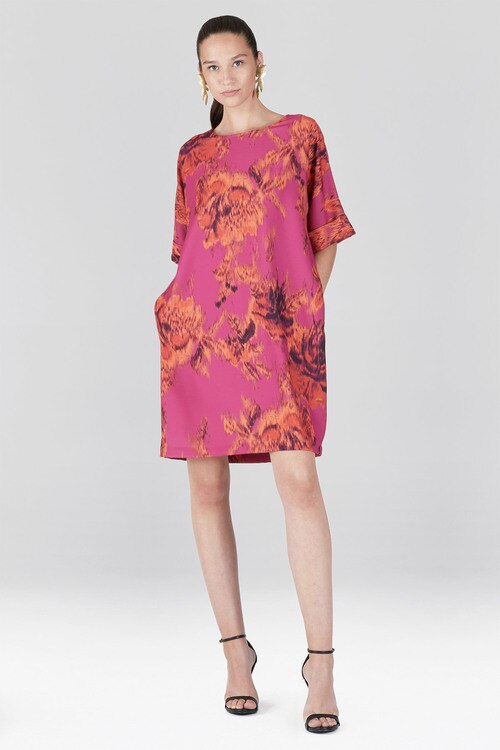 Tie-Dye Floral - Crepe T-Shirt Dress - guava
