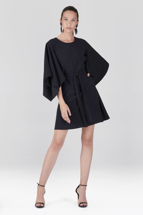 Solid Crepe Handkerchief Shift Dress - Black