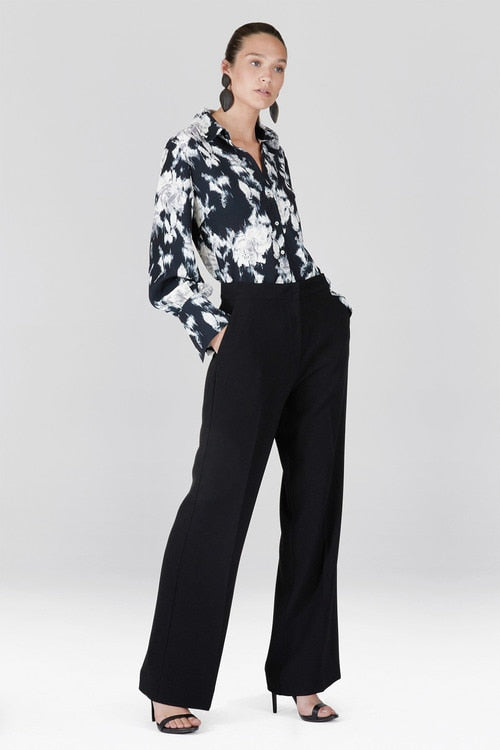 Tie-Dye Floral Fluid Crepe Top - black with white