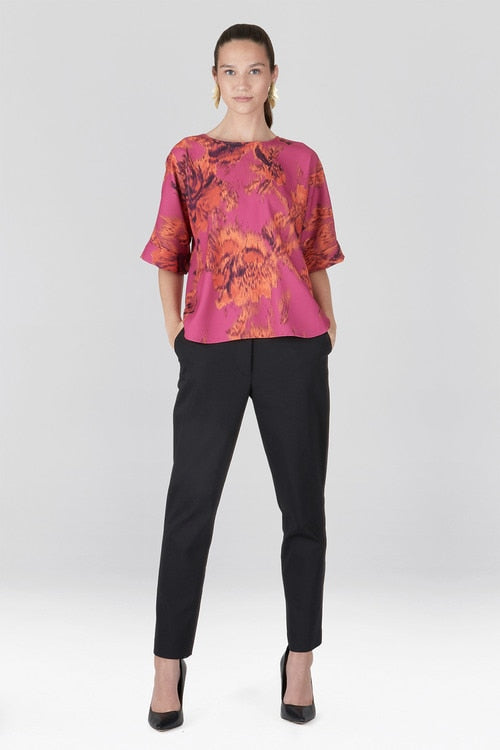 Tie-Dye Floral Crepe T-Shirt Top - guava