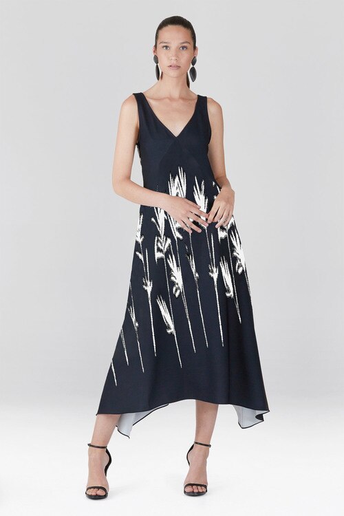 Bamboo Fluid Crepe Slip Dress - black with white