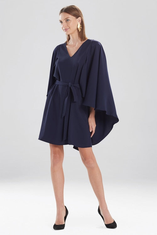 Solid Fluid Crepe Cape Dress - shibori blue