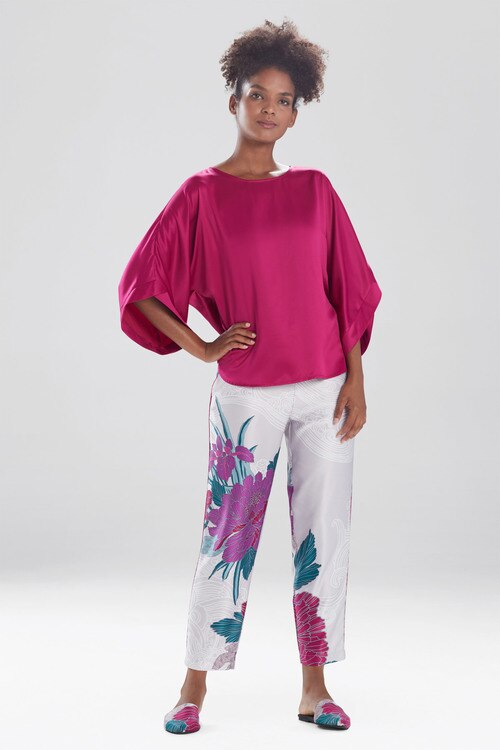 Feathers Satin Elements 3/4 Sleeve Top - cranberry