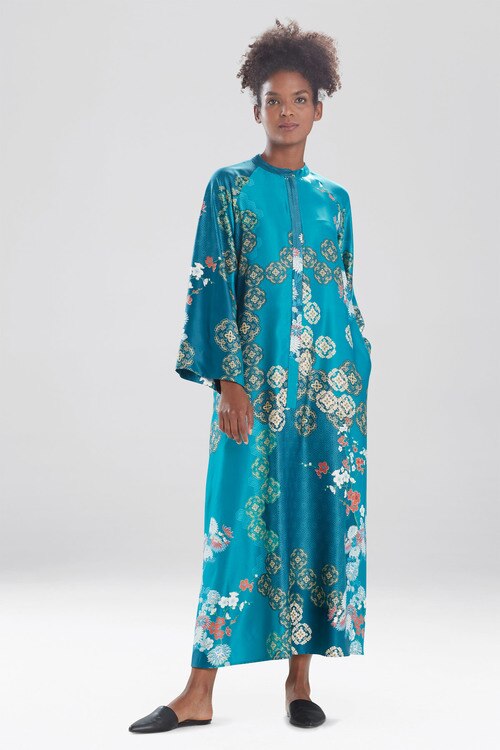 Medallion Zip Placket Caftan - sea green