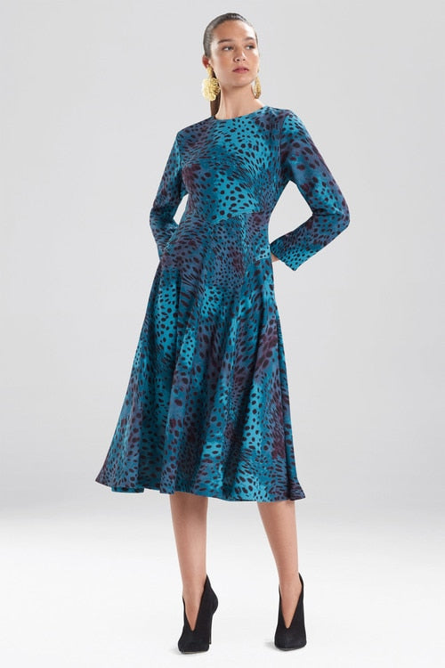 Cheetah Crepe Top Stitch Dress - meditteranean blue
