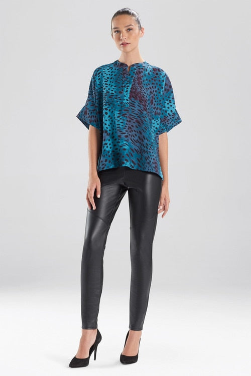 Cheetah Crepe T-Shirt Top - meditteranean blue