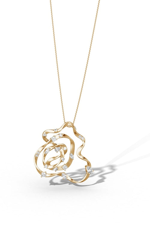 Sakura Dispersed Diamond Pendant Necklace - 14k yellow gold
