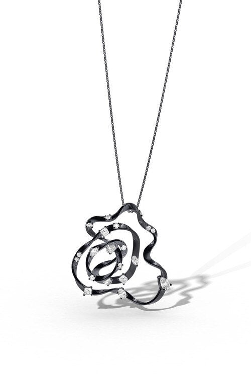 Sakura Midnight Silver White Topaz Large Pendant Necklace - midnight silver