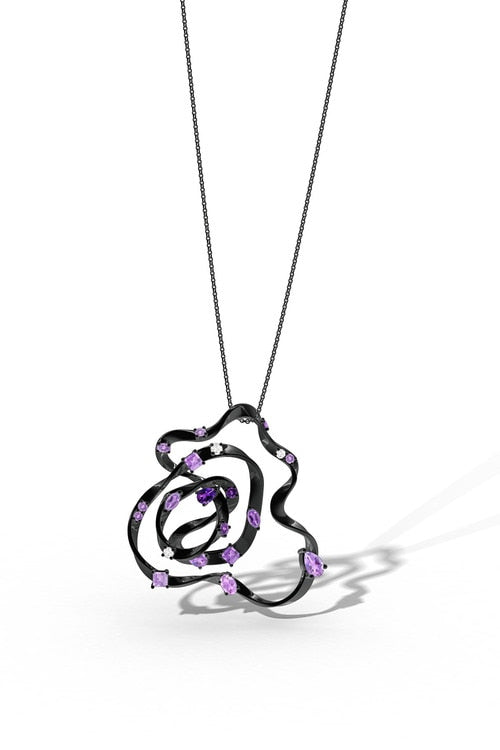 Sakura Midnight Silver Amethyst Ombre Large Pendant Necklace - midnight silver