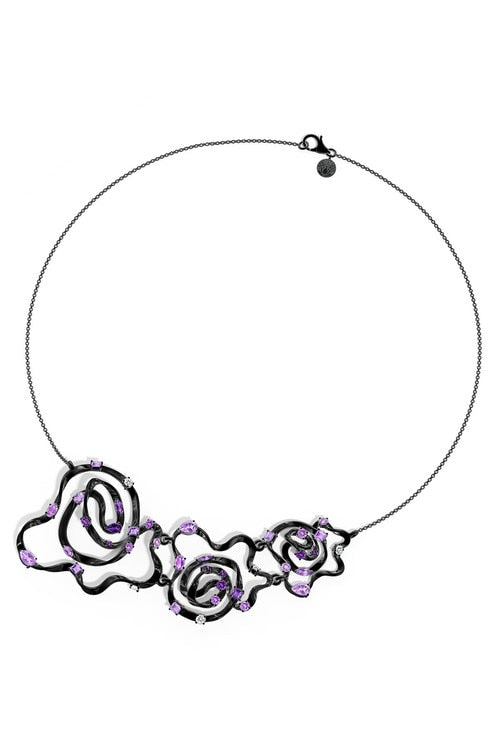 Sakura Midnight Silver Ombre Amethyst Asymmetrical Necklace - midnight silver