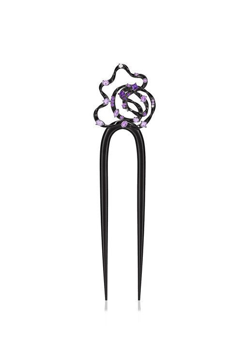 Sakura Dispersed Amethyst Ombre Hair Pin - midnight silver