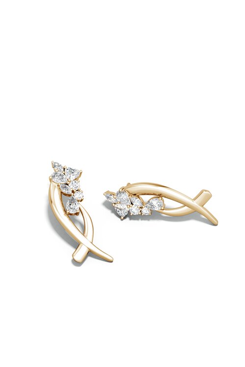Sumi Stroke Cascading Diamond Stud Earrings - 14k yellow gold