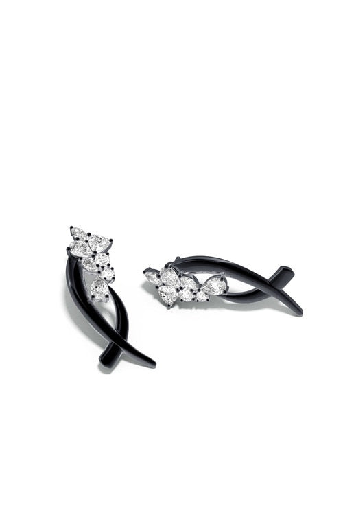 Sumi Stroke Midnight Silver Cascading White Topaz Stud Earrings - midnight silver