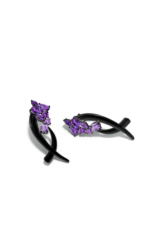 Sumi Stroke Midnight Silver Cascading Amethyst Ombre Stud Earrings - midnight silver