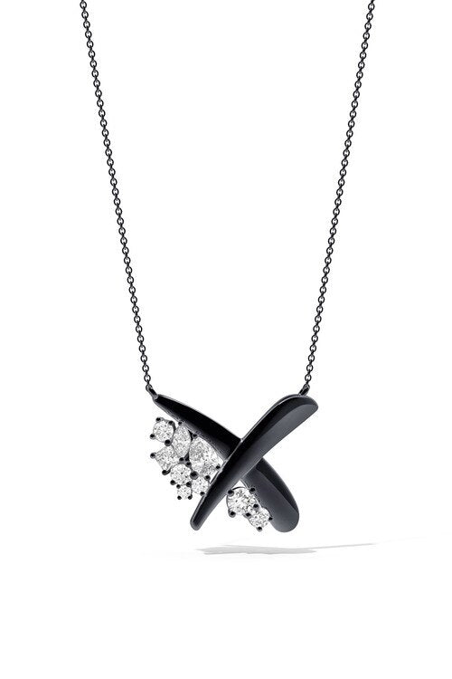 Sumi Stroke Midnight Silver Waterfall White Topaz Pendant Necklace - midnight silver