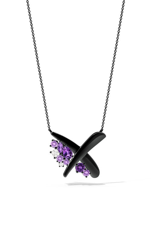 Sumi Stroke Midnight Silver Waterfall Amethyst Ombre Pendant Necklace - midnight silver