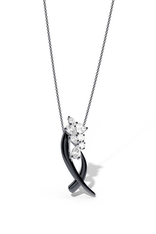 Sumi Stroke Midnight Silver Cascading White Topaz Slider Pendant Necklace - midnight silver