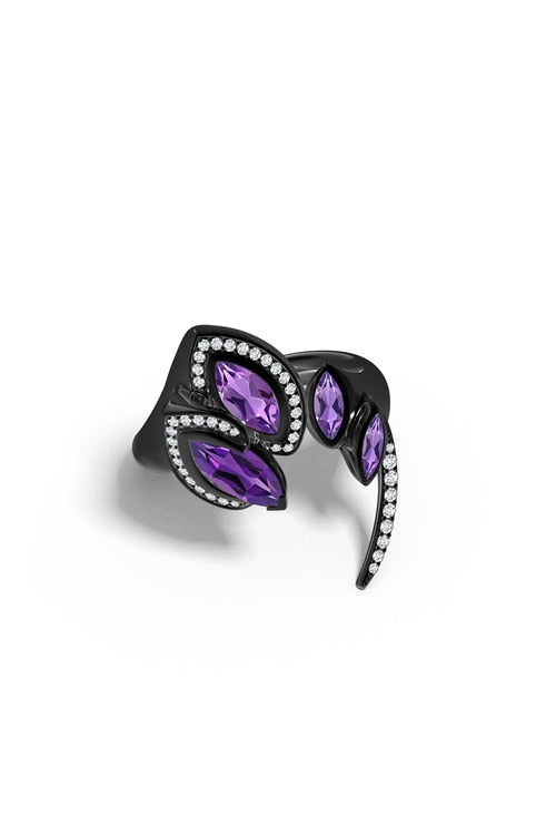 Sumi Stroke Midnight Silver Marquise Amethyst & Pave Diamond Statement Ring - midnight silver