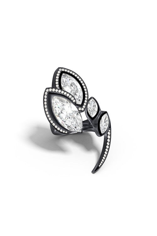 Sumi White Topaz and Diamond Statement Ring - midnight silver