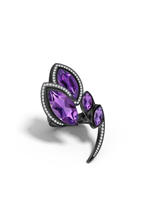 Runway Collection Sumi Amethyst and Diamond Statement Ring - midnight silver