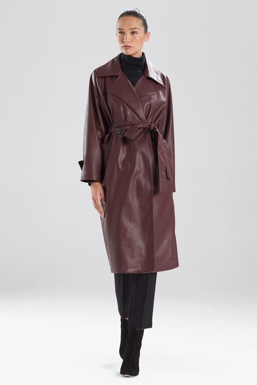 Faux Leather Trench Coat - deep garnet