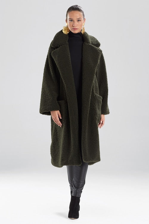 Faux Shearling Jacket - dark olive
