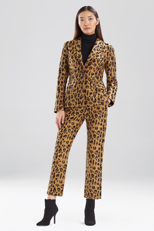 Leopard Jacquard Blazer Jacket - dark brown